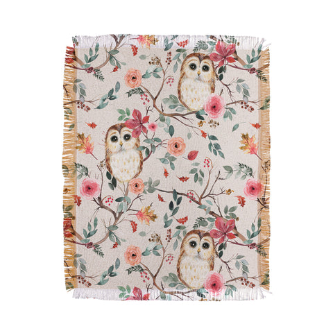 Ninola Design Cute Owls Tree Green Pink Throw Blanket