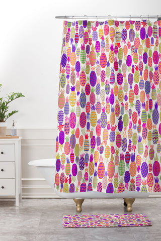 Ninola Design Cute Pink Pineapples Shower Curtain And Mat
