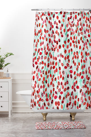 Ninola Design Cute Spring Ladybugs Shower Curtain And Mat