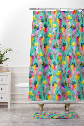 Ninola Design Cute Summer Sweet Ice Cream Cones Shower Curtain And Mat