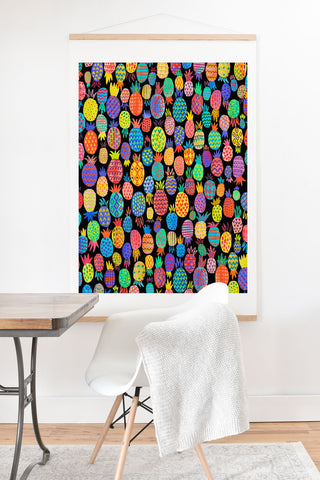 Ninola Design cute tropical pineapples black Art Print And Hanger