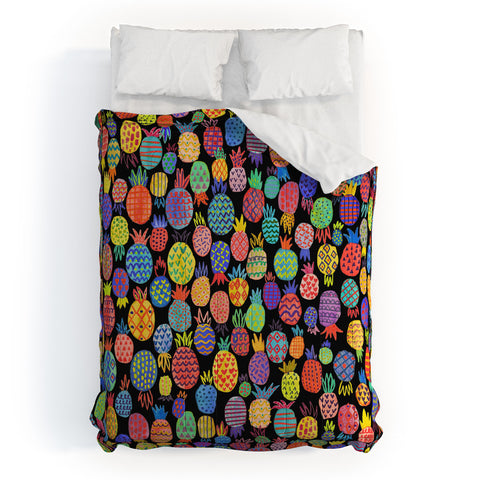 Ninola Design cute tropical pineapples black Comforter