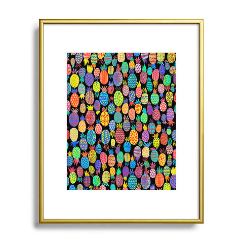 Ninola Design cute tropical pineapples black Metal Framed Art Print