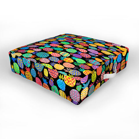 Ninola Design cute tropical pineapples black Outdoor Floor Cushion
