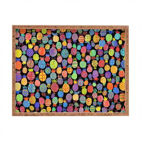 Ninola Design cute tropical pineapples black Rectangular Tray