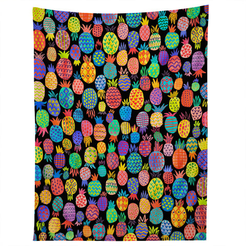 Ninola Design cute tropical pineapples black Tapestry