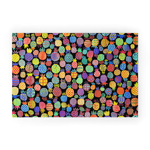 Ninola Design cute tropical pineapples black Welcome Mat