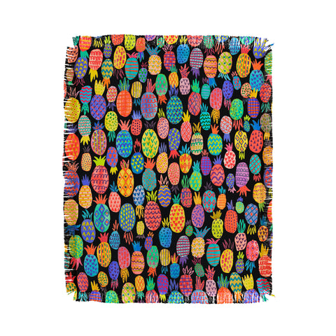 Ninola Design cute tropical pineapples black Throw Blanket