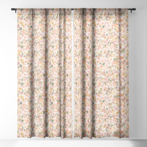 Ninola Design Daisies Countryside Coral Sheer Window Curtain