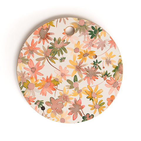 Ninola Design Daisies Countryside Coral Cutting Board Round
