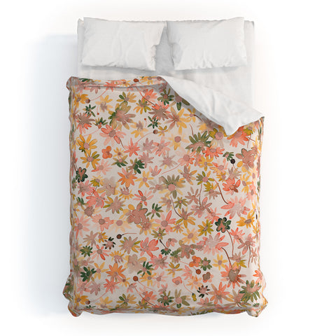 Ninola Design Daisies Countryside Coral Duvet Cover
