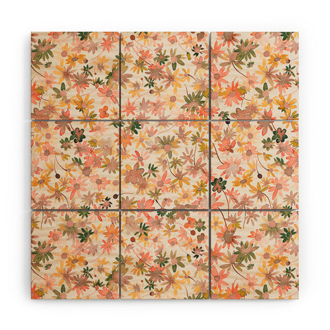 Ninola Design Daisies Countryside Coral Wood Wall Mural