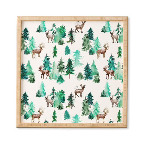Ninola Design Deer Forest Watercolor Framed Wall Art