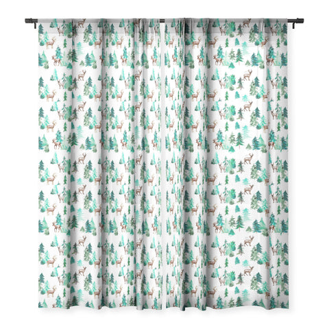 Ninola Design Deer Forest Watercolor Sheer Window Curtain