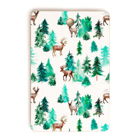 Ninola Design Deer Forest Watercolor Cutting Board Rectangle