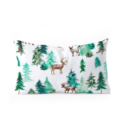 Ninola Design Deer Forest Watercolor Oblong Throw Pillow