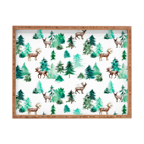 Ninola Design Deer Forest Watercolor Rectangular Tray