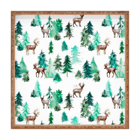 Ninola Design Deer Forest Watercolor Square Tray