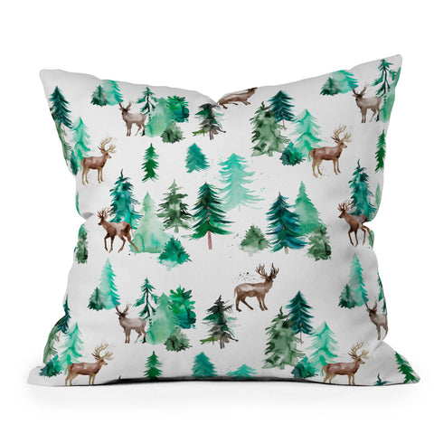 Ninola Design Deer Forest Watercolor Throw Pillow