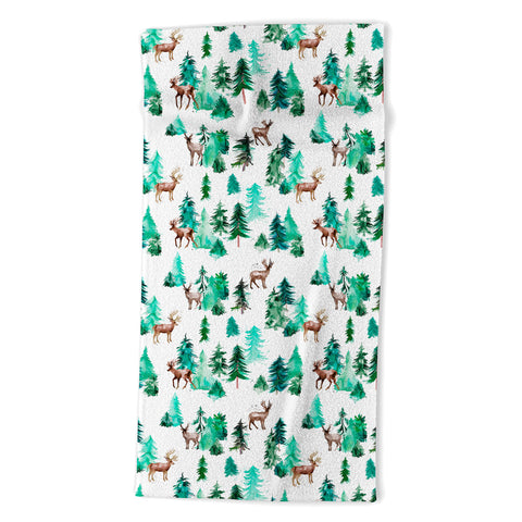 Ninola Design Deer Forest Watercolor Beach Towel