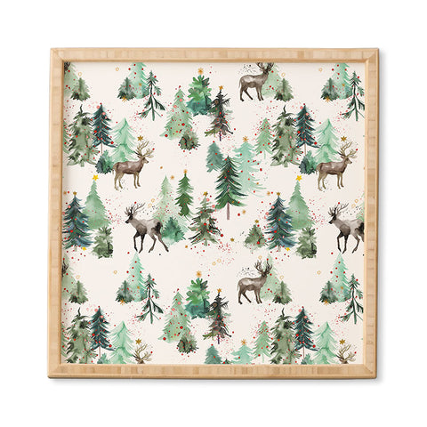 Ninola Design Deers and Christmas trees Framed Wall Art