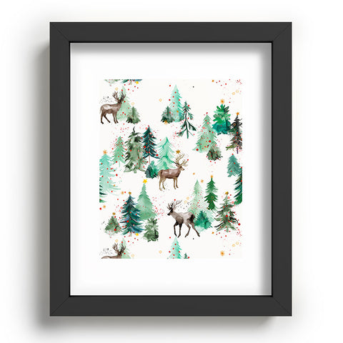 Ninola Design Deers and Christmas trees Recessed Framing Rectangle
