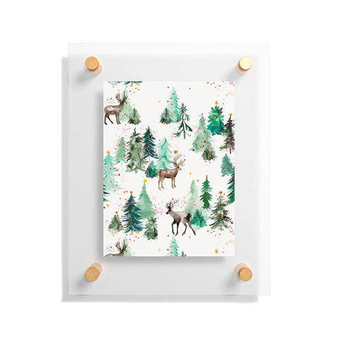 Ninola Design Deers and Christmas trees Floating Acrylic Print