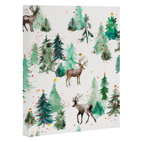 Ninola Design Deers and Christmas trees Art Canvas