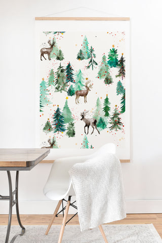 Ninola Design Deers and Christmas trees Art Print And Hanger