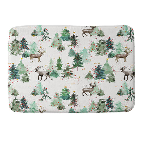 Ninola Design Deers and Christmas trees Memory Foam Bath Mat