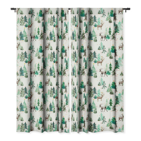 Ninola Design Deers and Christmas trees Blackout Window Curtain
