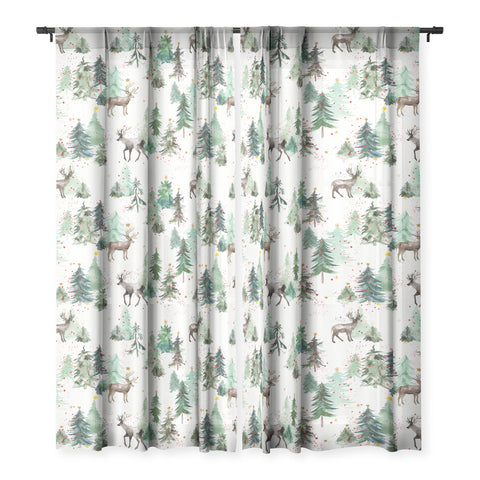 Ninola Design Deers and Christmas trees Sheer Non Repeat