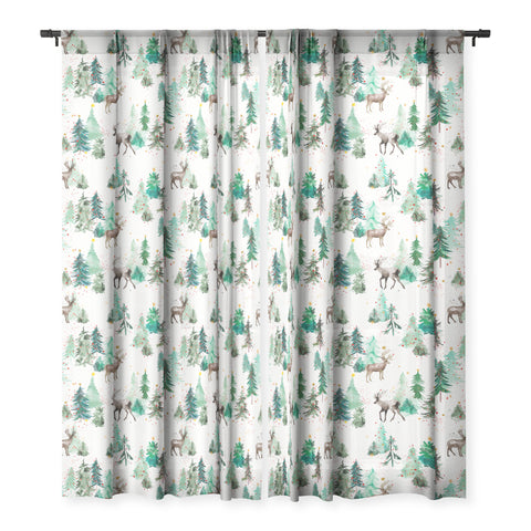 Ninola Design Deers and Christmas trees Sheer Window Curtain