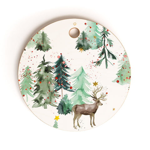 Ninola Design Deers and Christmas trees Cutting Board Round