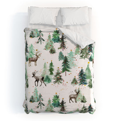 Ninola Design Deers and Christmas trees Duvet Cover
