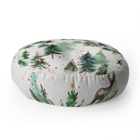 Ninola Design Deers and Christmas trees Floor Pillow Round