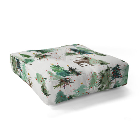 Ninola Design Deers and Christmas trees Floor Pillow Square