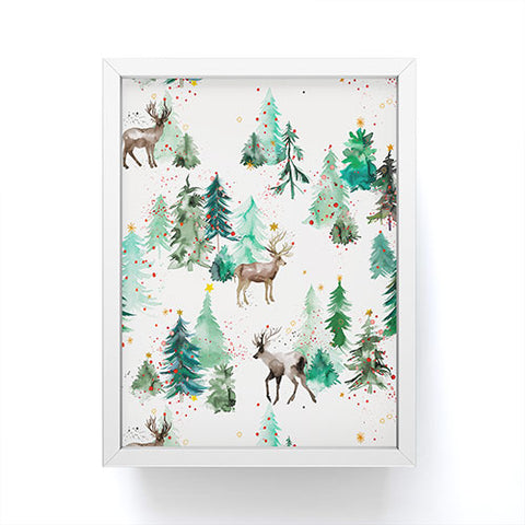 Ninola Design Deers and Christmas trees Framed Mini Art Print