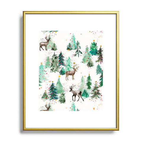 Ninola Design Deers and Christmas trees Metal Framed Art Print
