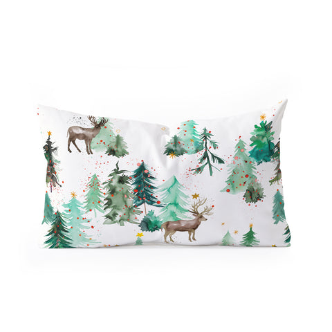 Ninola Design Deers and Christmas trees Oblong Throw Pillow