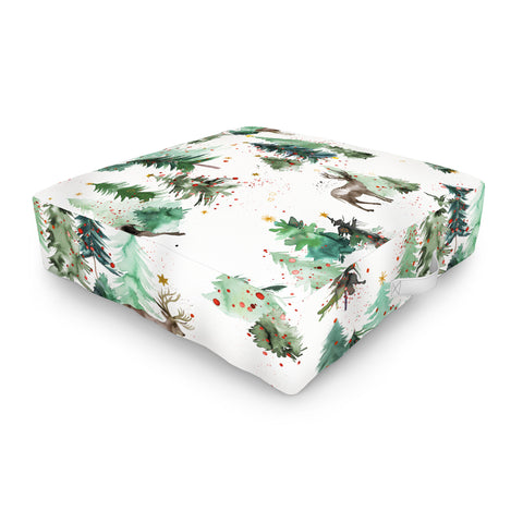 Ninola Design Deers and Christmas trees Outdoor Floor Cushion