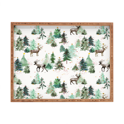 Ninola Design Deers and Christmas trees Rectangular Tray