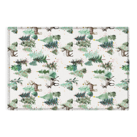 Ninola Design Deers and Christmas trees Outdoor Rug