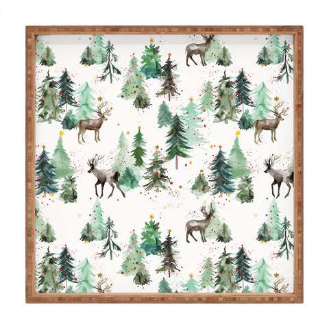 Ninola Design Deers and Christmas trees Square Tray