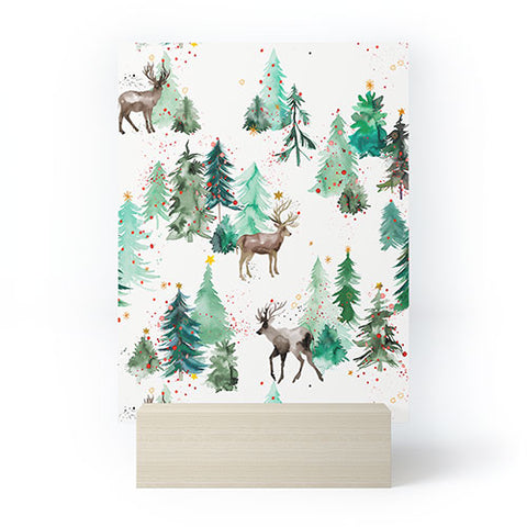 Ninola Design Deers and Christmas trees Mini Art Print