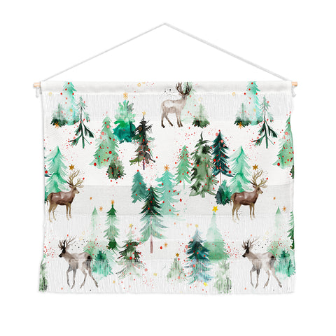 Ninola Design Deers and Christmas trees Wall Hanging Landscape