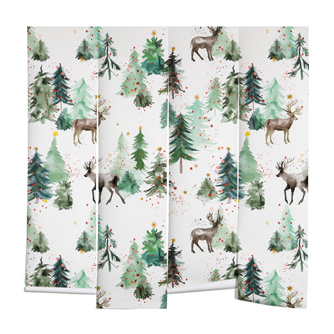 Ninola Design Deers and Christmas trees Wall Mural