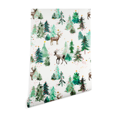 Ninola Design Deers and Christmas trees Wallpaper