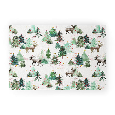 Ninola Design Deers and Christmas trees Welcome Mat
