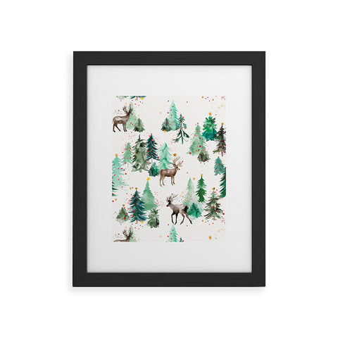 Ninola Design Deers and Christmas trees Framed Art Print